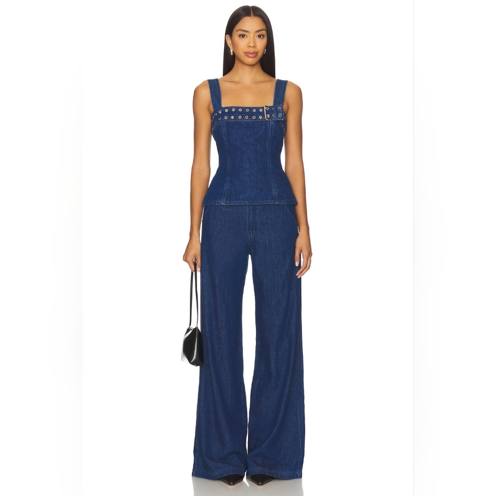 NWOT Amanda Uprichard Thalia Wide-Leg True Blue Denim Trousers | Sz Medium - Picture 2 of 16